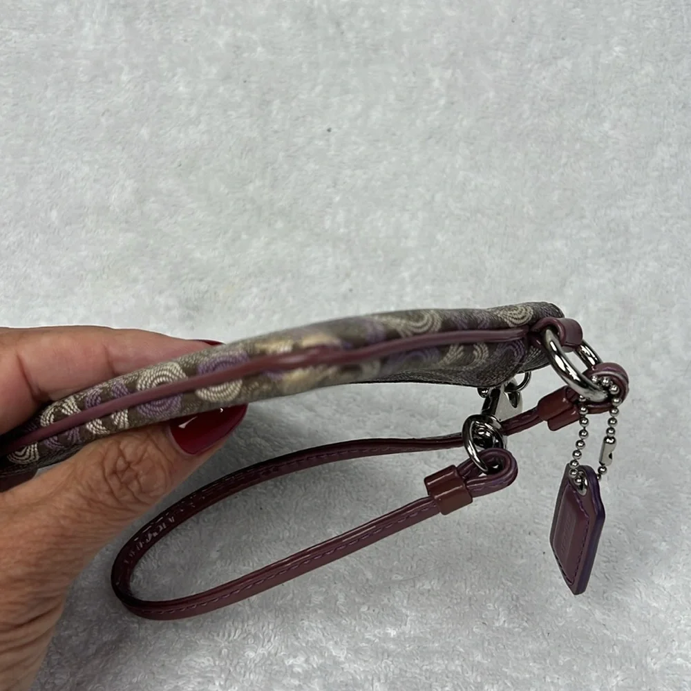 Coach Signature Brown and Purple Wristlet - Picture 4 of 7
